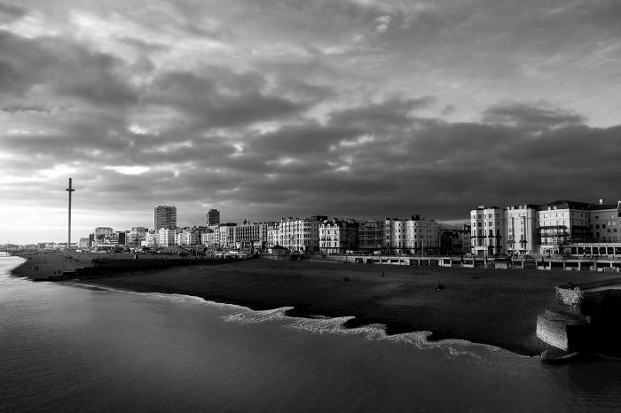 Black and white image of brighton skyline
